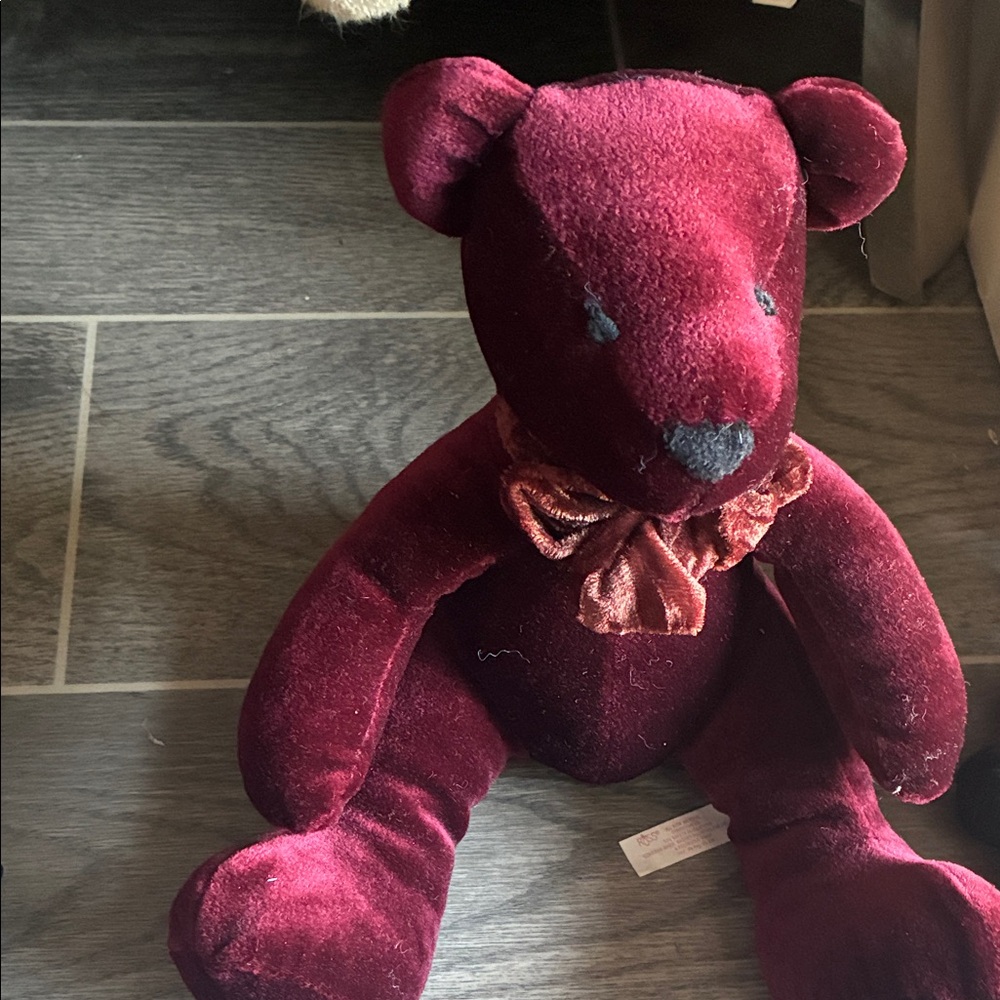 Russ Burgundy Velvet Teddy Bear with Bow